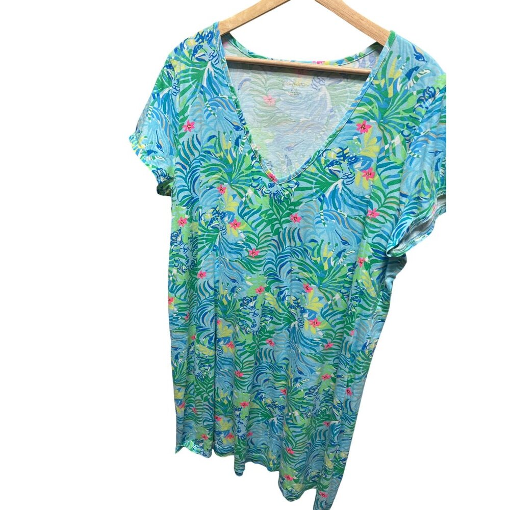 Lilly Pulitzer Green and Blue Floral Etta V-Neck Via Parigi Dress - Picture 2 of 7
